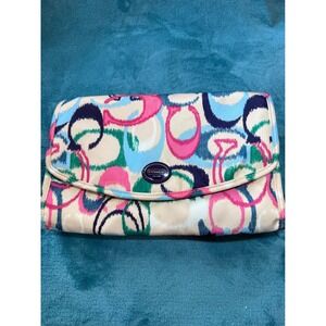 Coach Multicolor Ikat Signature C Hanging Tri-Fold Toiletry Travel Bag Organizer